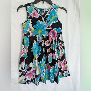 Basic Editions Black Dress with Blue, Aqua and Pink Floral Print